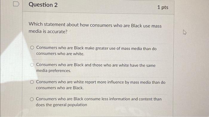  Question 2 Which statement about how consumers who are Black use