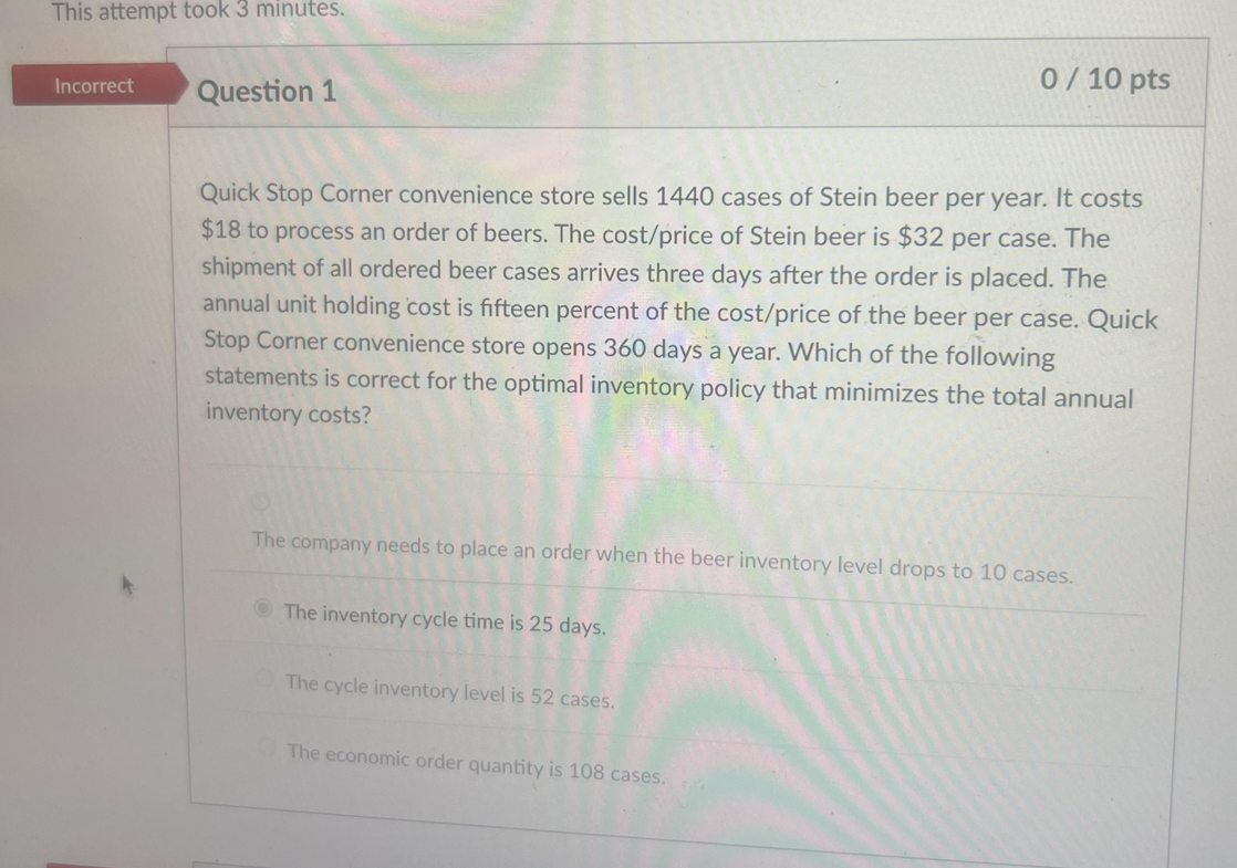 I need help with this question Quick Stop Corner convenience store sells