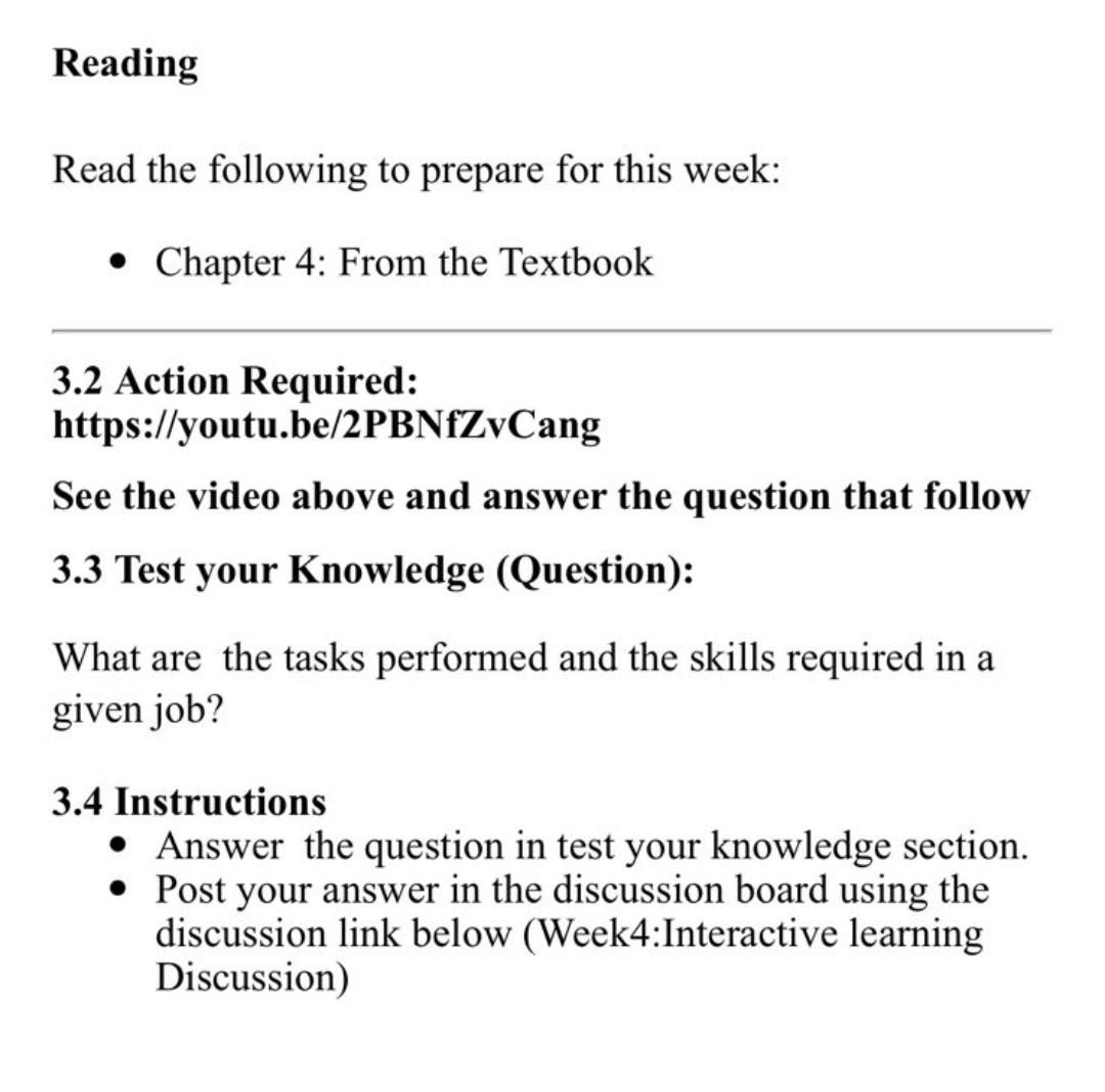 Read the following to prepare for this week: - Chapter 4: