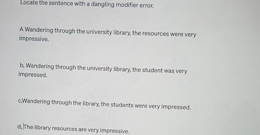  Locate the sentence with a dangling modifier error. A Wandering through