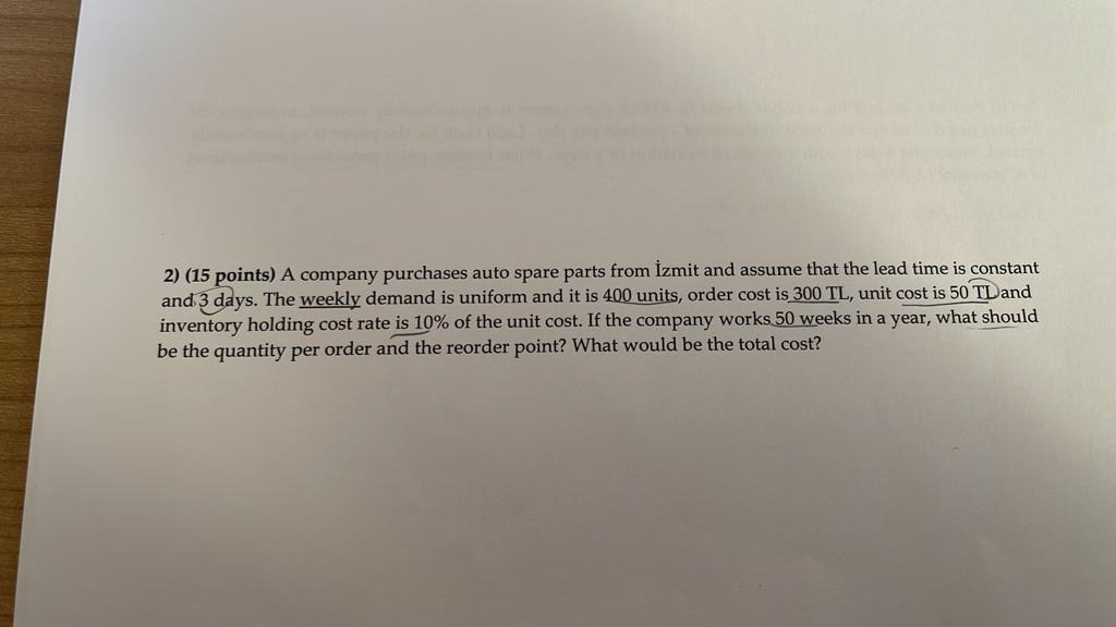 (15 points) A company purchases auto spare parts from mit and