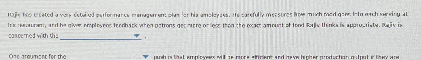  Rajiv has created a very detailed performance management plan for his