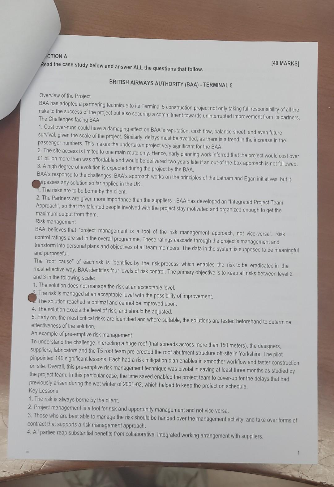CTION A Read the case study below and answer ALL the