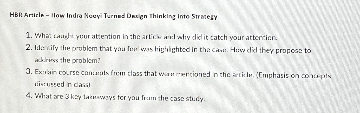  HBR Article - How Indra Nooyi Turned Design Thinking into Strategy