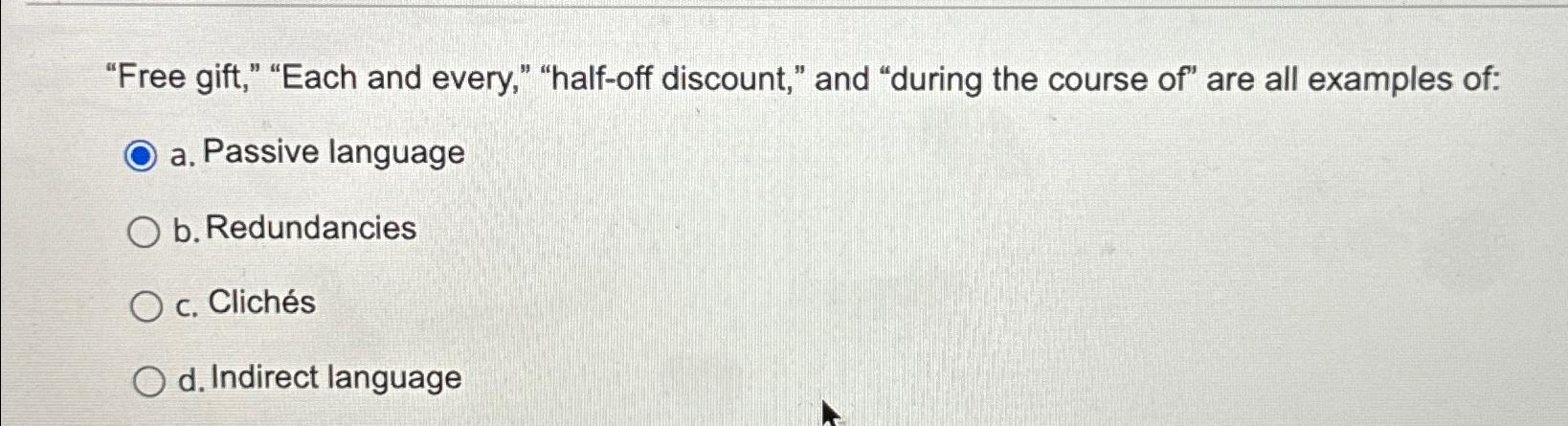  "Free gift," "Each and every," "half-off discount," and "during the course