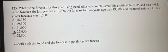  125. What is the forecast for this year using trend adjusted