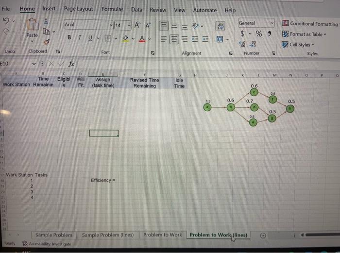 Problem to Work(lines) A) Find cycle time, Greatest Positinal Weights Most Following