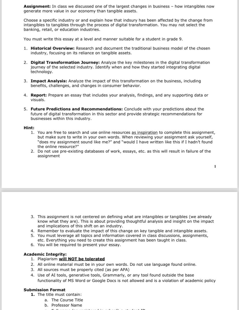  Assignment: In class we discussed one of the largest changes in