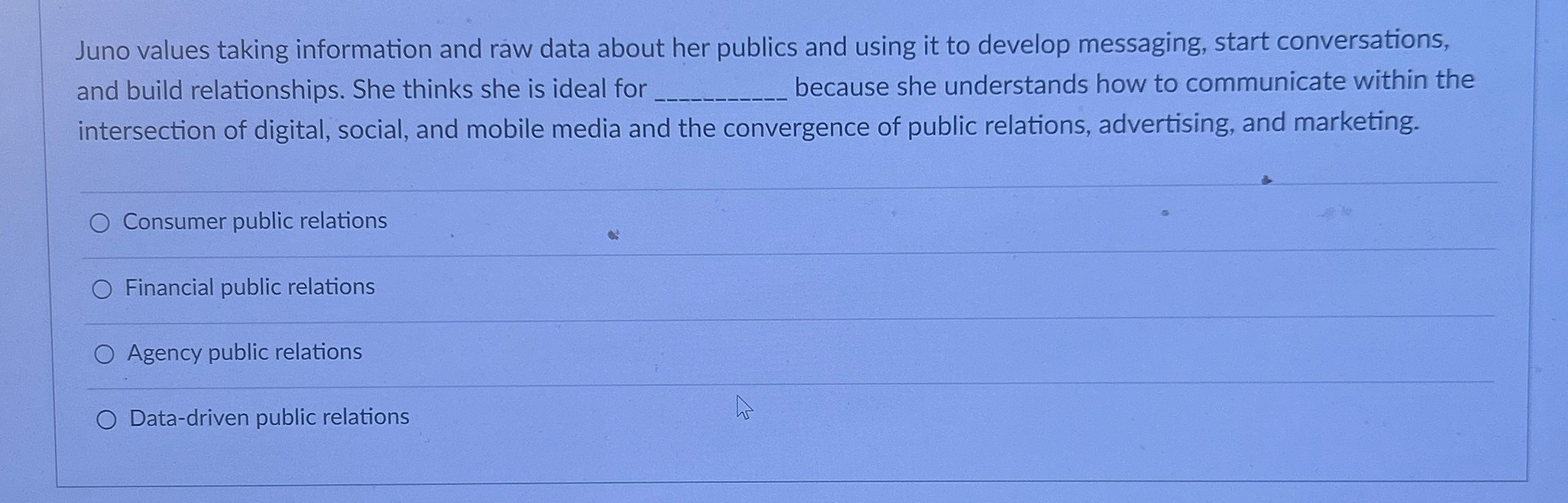  Juno values taking information and raw data about her publics and