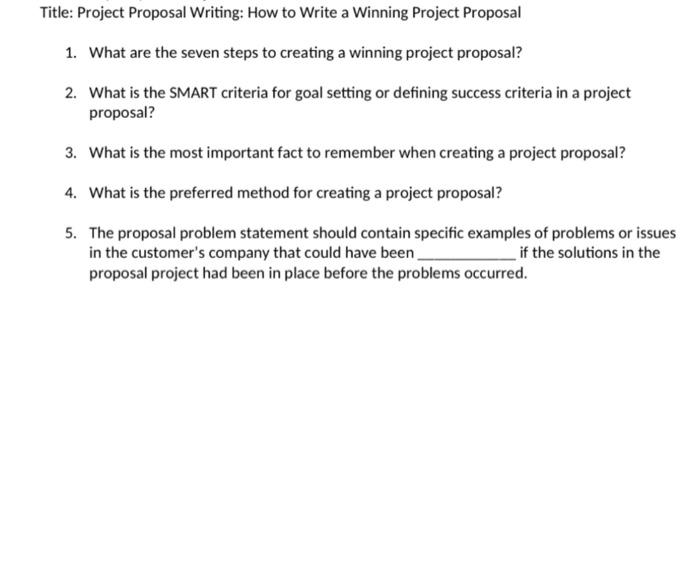  Title: Project Proposal Writing: How to Write a Winning Project Proposal