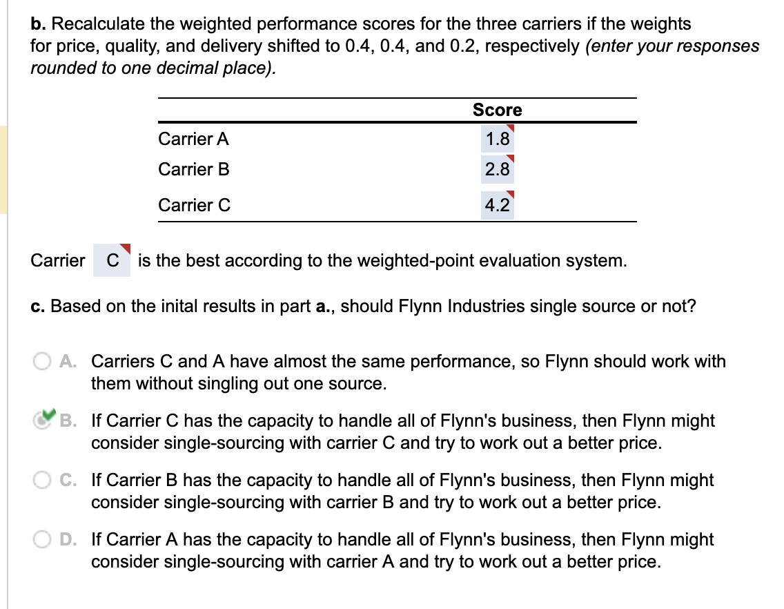 for Carrier B is 2.4 . (Enter your response rounded to one