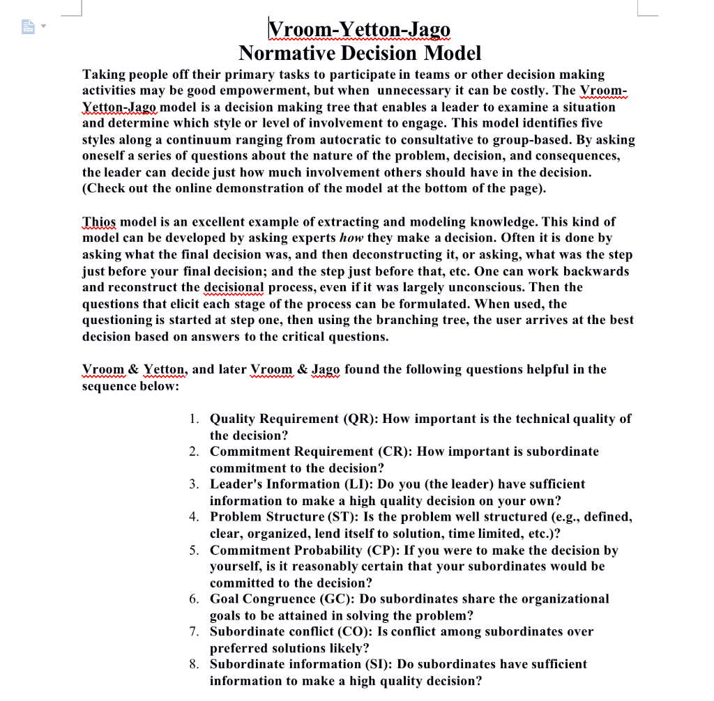  This assignment addresses very interesting and helpful model developed by well-known