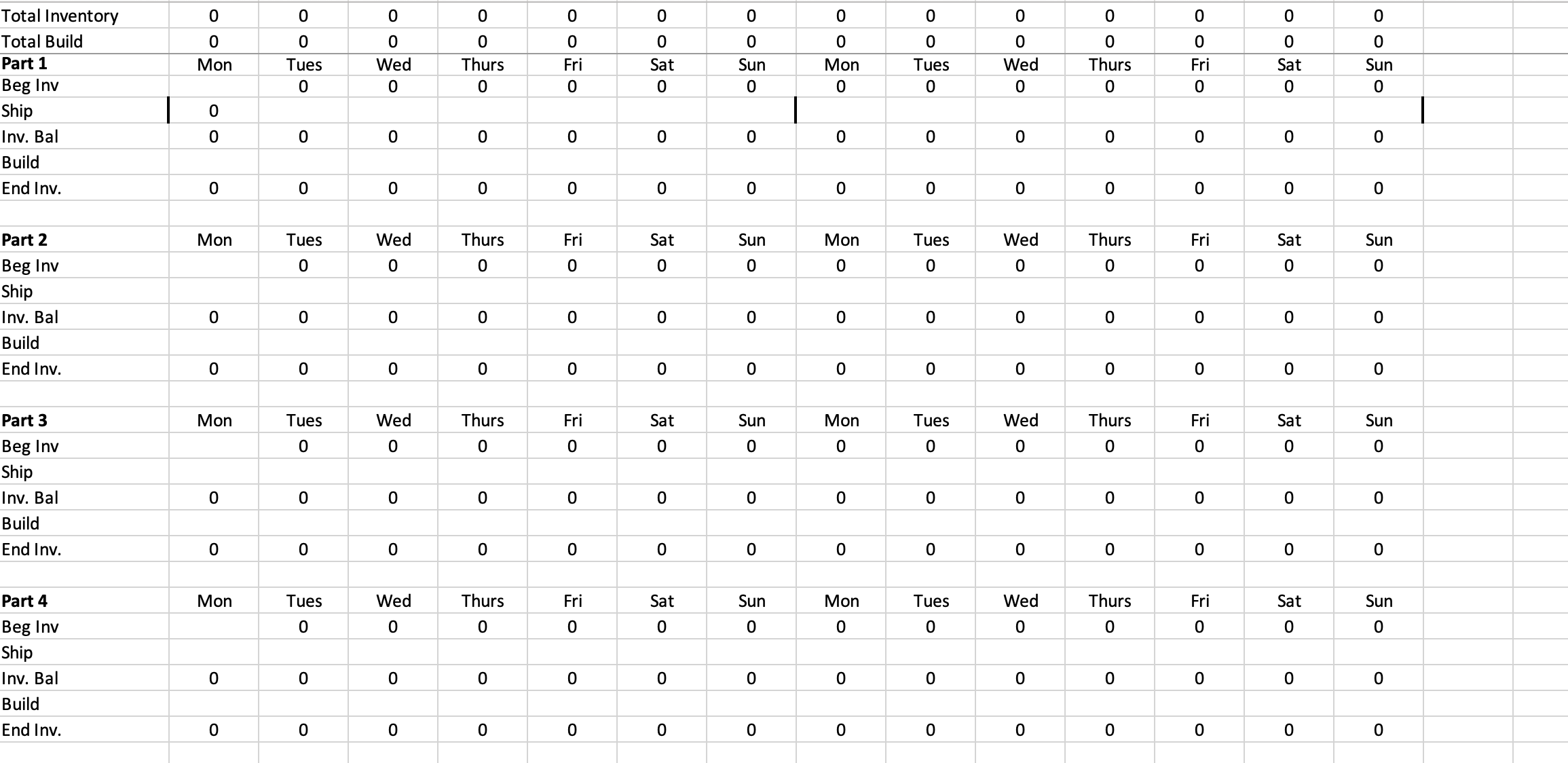  \begin{tabular}{|c|c|c|c|c|c|c|c|c|c|c|c|c|c|c|} \hline Part 9 & Mon & Tues & Wed &