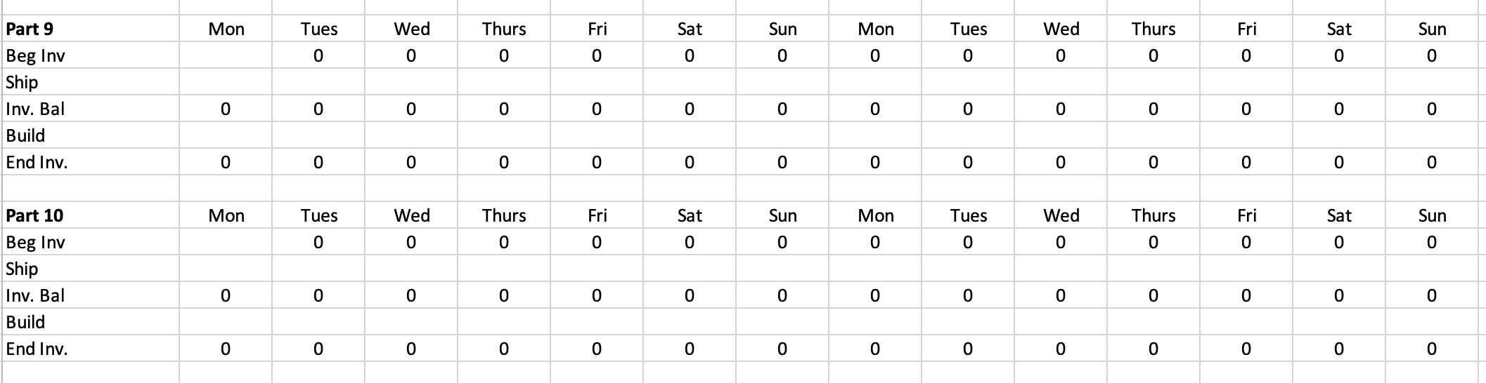Wed & Thurs & Fri & Sat & Sun \\ \hline Beg