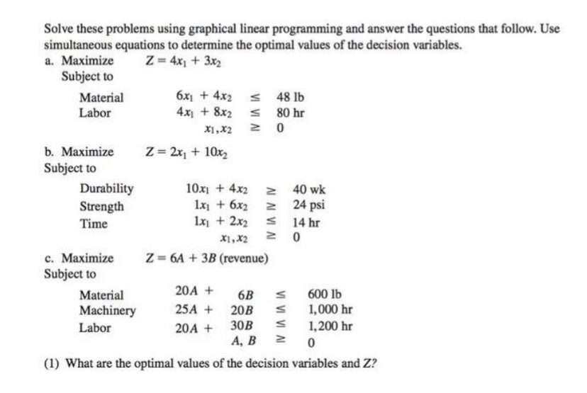  Solve these problems using graphical linear programming and answer the questions