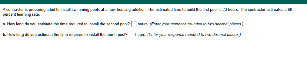 A contractor is preparing a bid to install swimming pools at