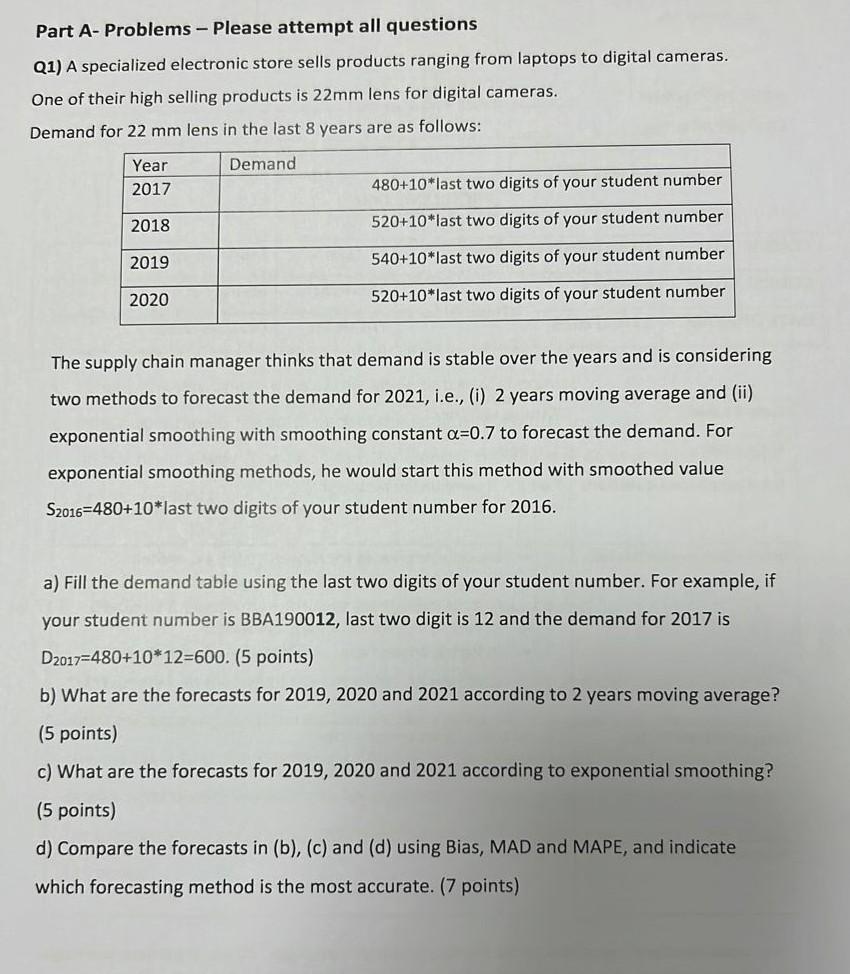  student number 10 Part A- Problems - Please attempt all questions