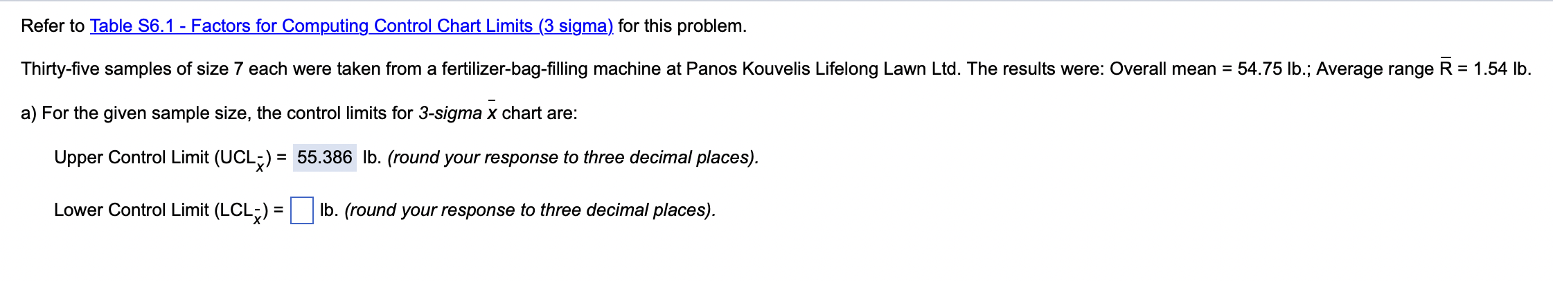  Refer to Table S6.1 - Factors for Computing_Control Chart Limits (3