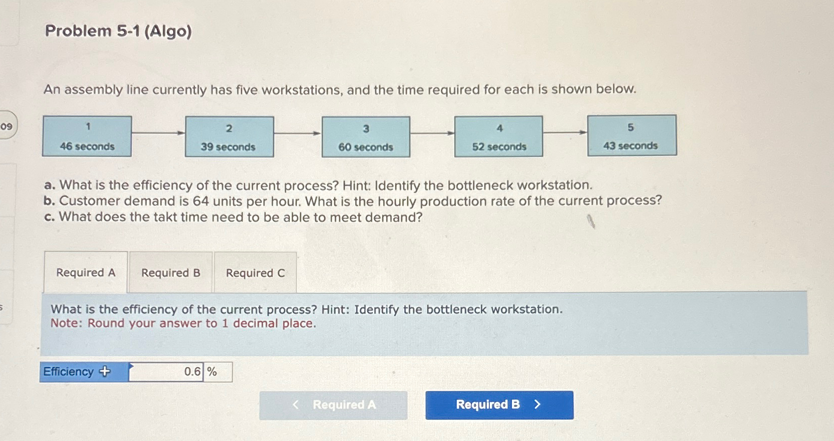  Problem 5-1(Algo) An assembly line currently has five workstations, and the