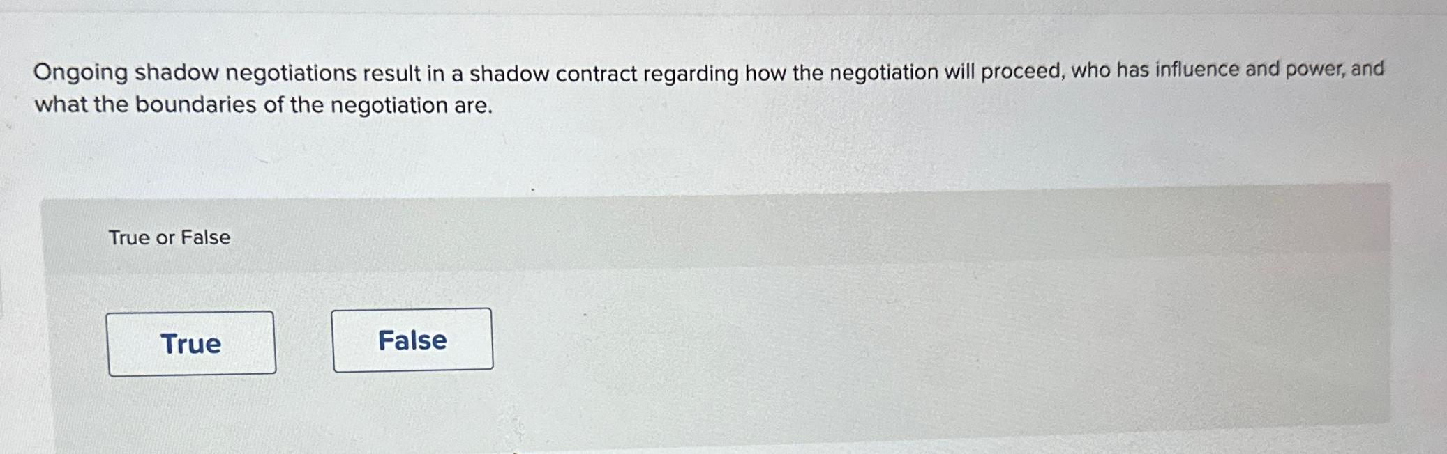  Ongoing shadow negotiations result in a shadow contract regarding how the