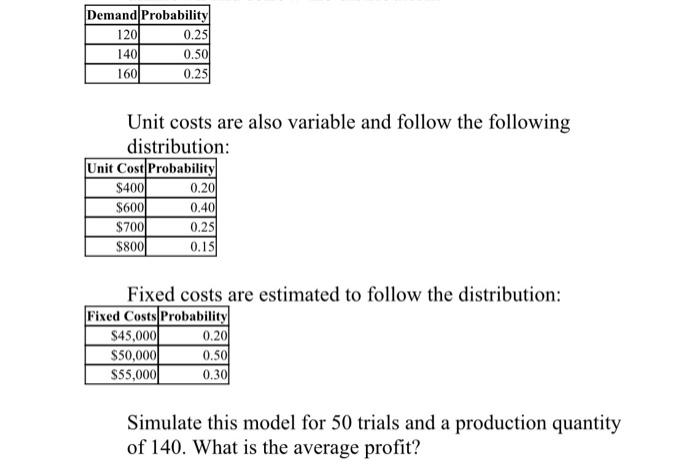  In class, we developed a simple spreadsheet model for computing profit