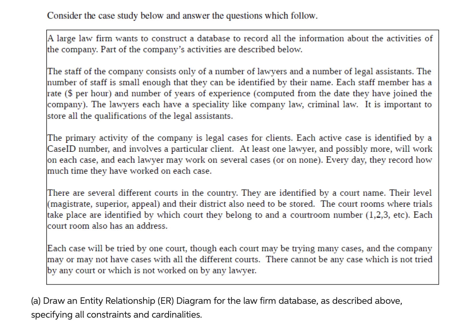 Consider the case study below and answer the questions which follow.