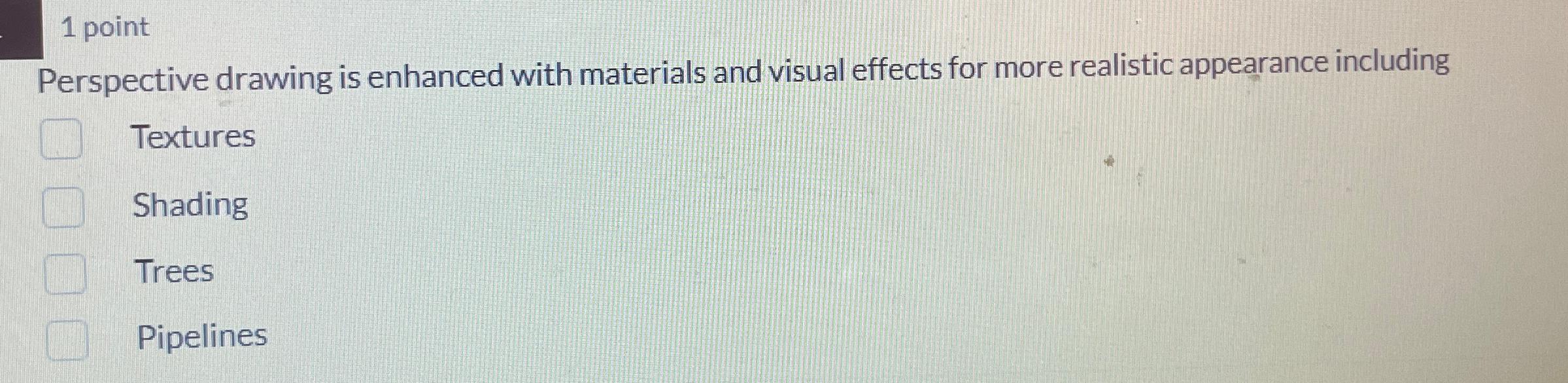  1 point Perspective drawing is enhanced with materials and visual effects