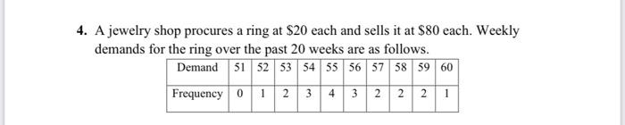 please solve e & f 4. A jewelry shop procures a ring