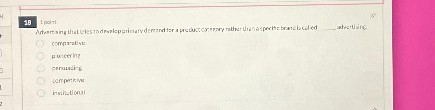 181 point Advertising that tries to develop primary demand for a