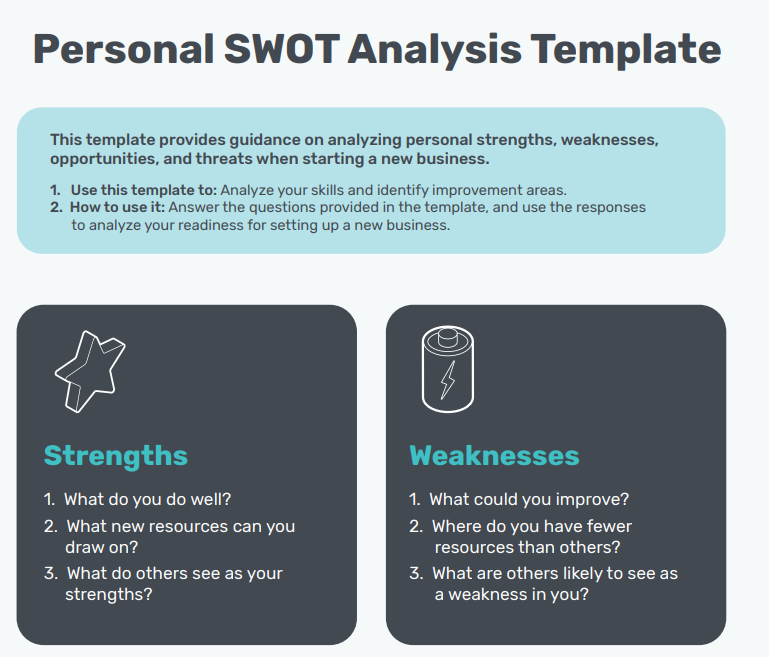 Personal SWOT Analysis Template This template provides guidance on analyzing personal