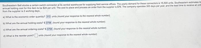 make sure answer is correct thanks for part D Southeastem Bel stocks