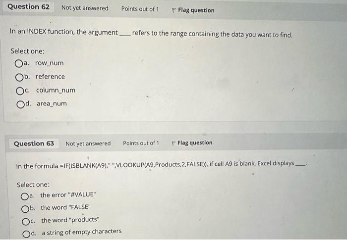  In an INDEX function, the argument refers to the range containing