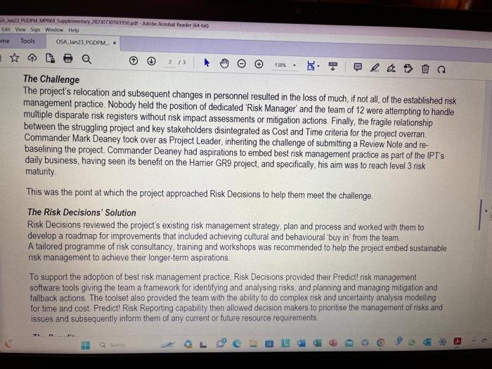 risk management culture across the team and as the project progressed, continually