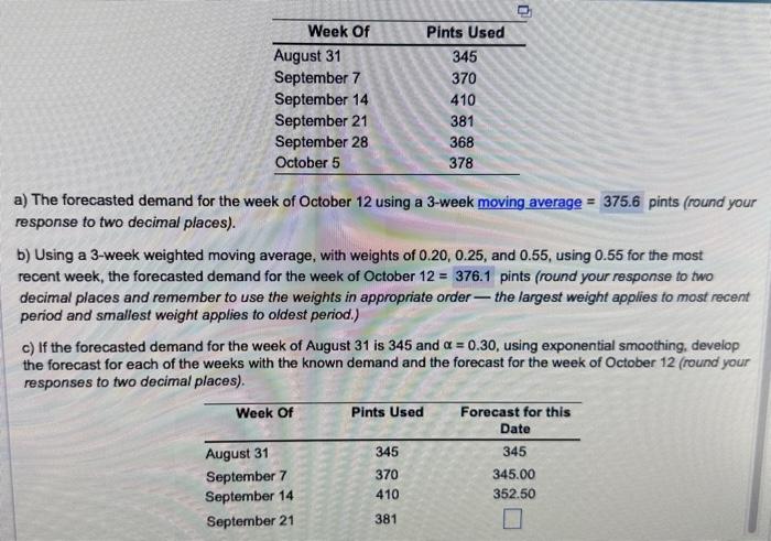 how can i solve this (C) question? a) The forecasted demand for