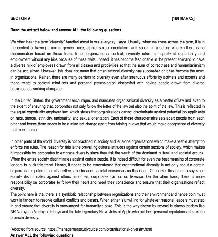  SECTION A [100 MARKS] Read the extract below and answer ALL