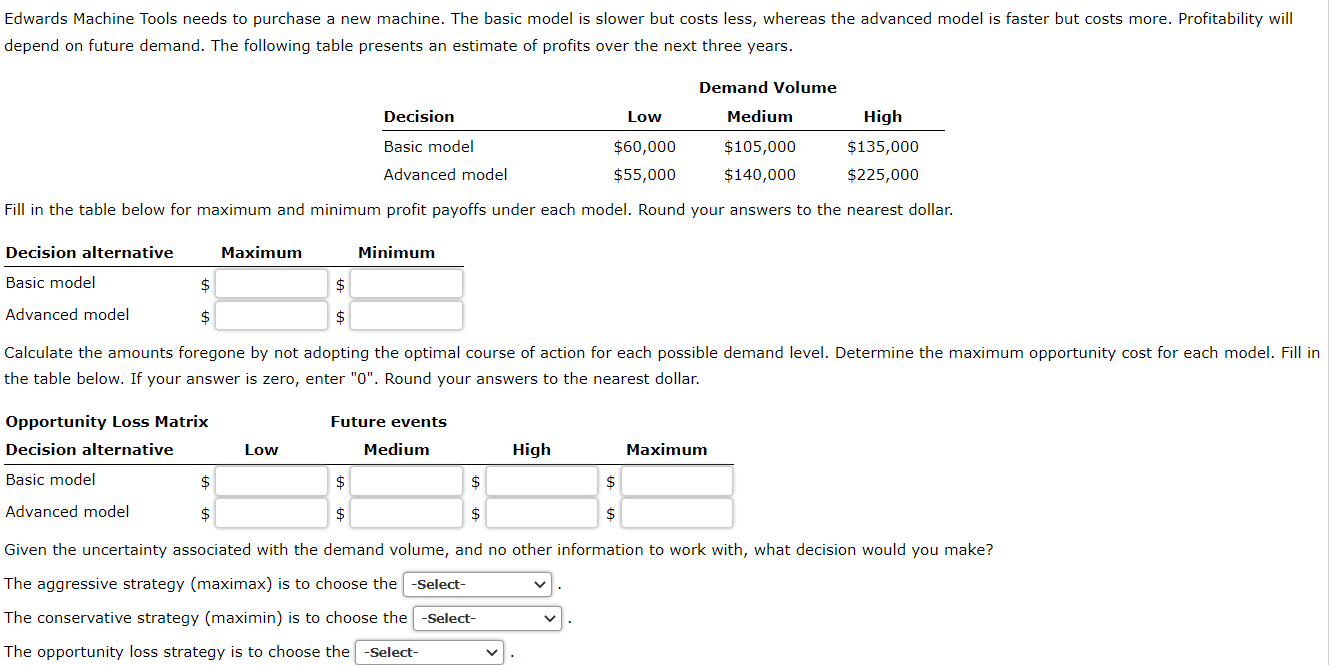  Edwards Machine Tools needs to purchase a new machine. The basic