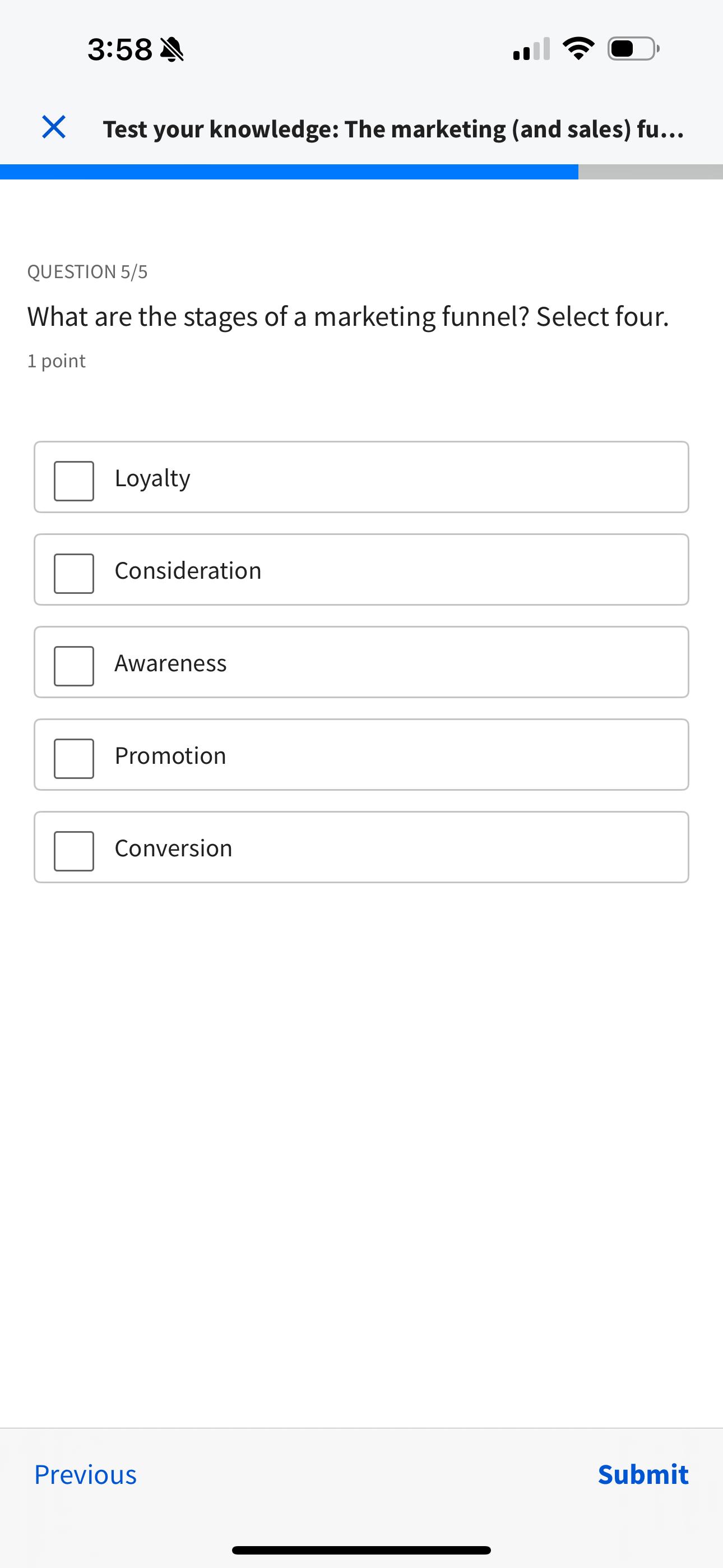  3:58 Test your knowledge: The marketing (and sales) fu... QUESTION 5/5