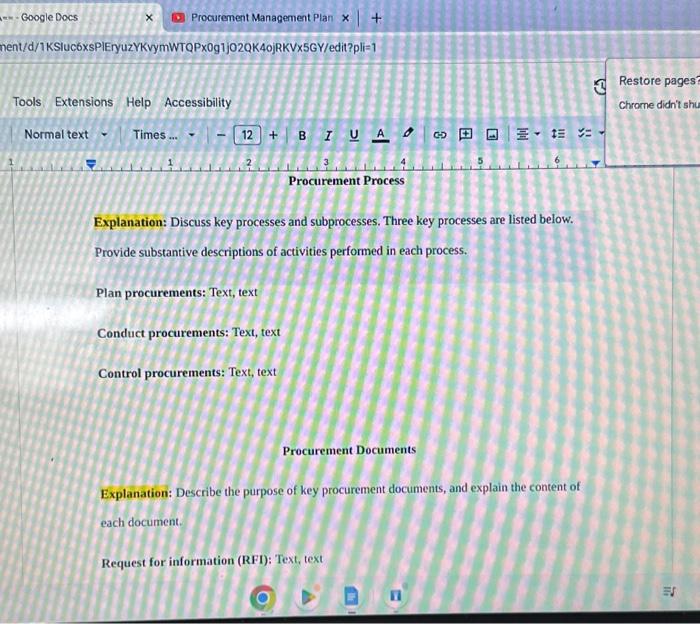  == - Google Docs X Procurement Management Plan x + ment/d/1KSluc6xSPIEryuzYKvymWTQPx0g1j02QK40jRKVx5GY/edit?pli=1