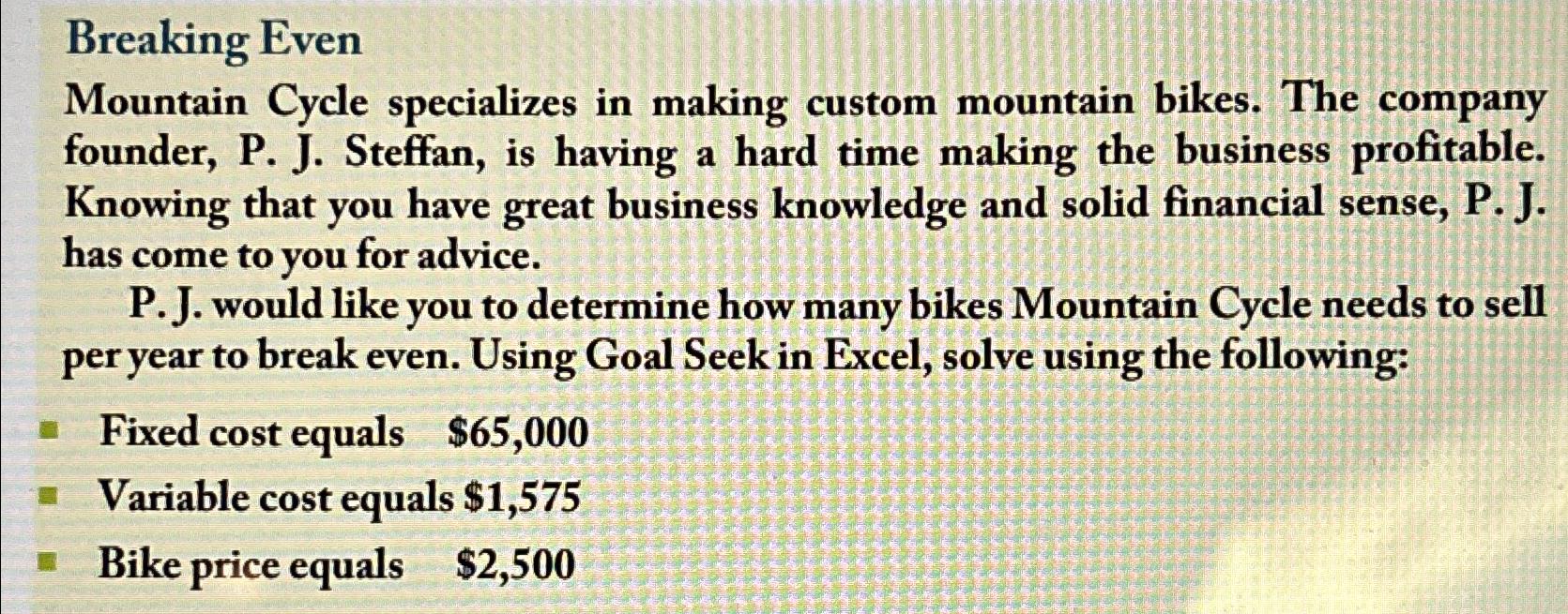 Breaking Even Mountain Cycle specializes in making custom mountain bikes. The company