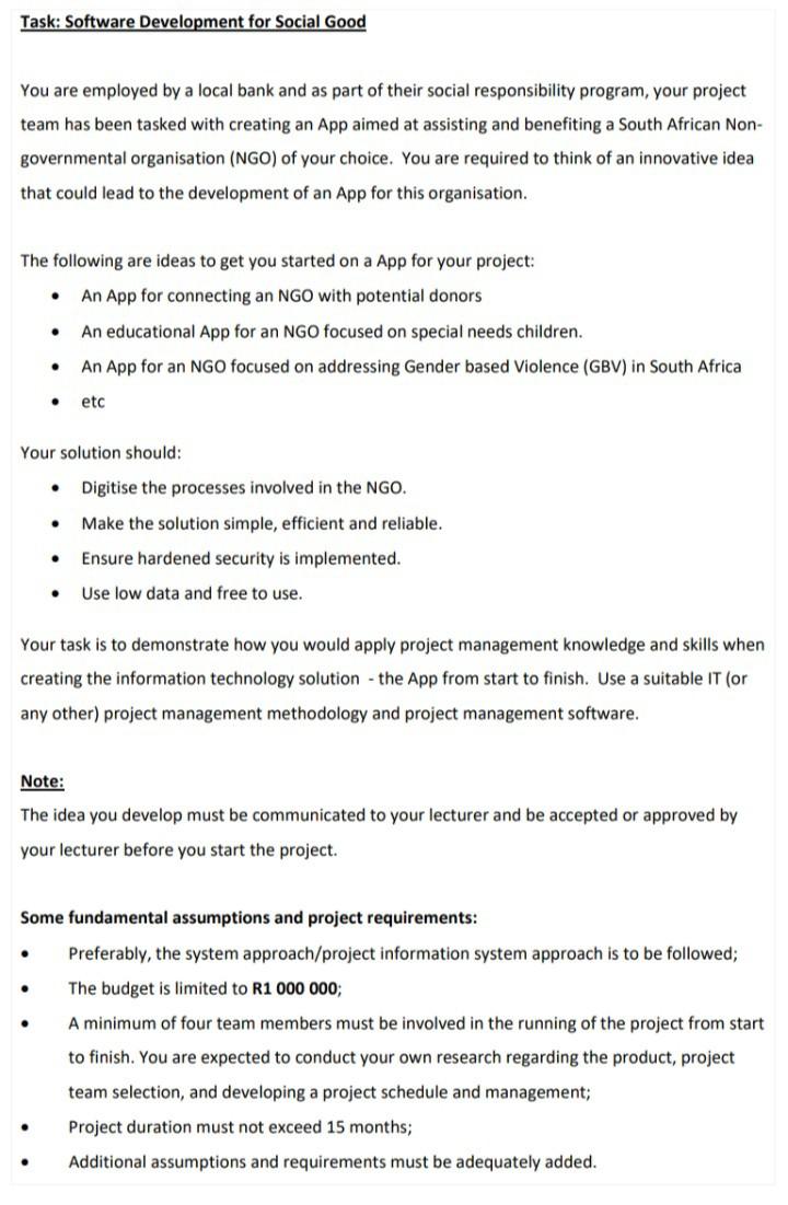 Task: Software Development for Social Good You are employed by a