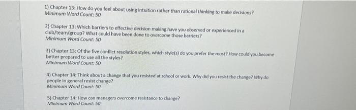  1) Chapter 13: How do you feel about using intuition rather