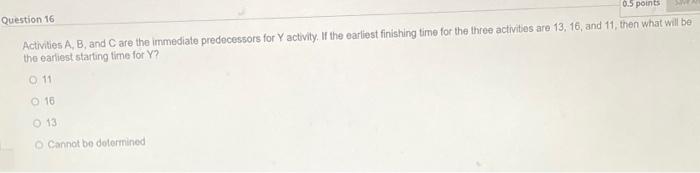  Activities A,B, and C are the immediate predecessors for Y activity.