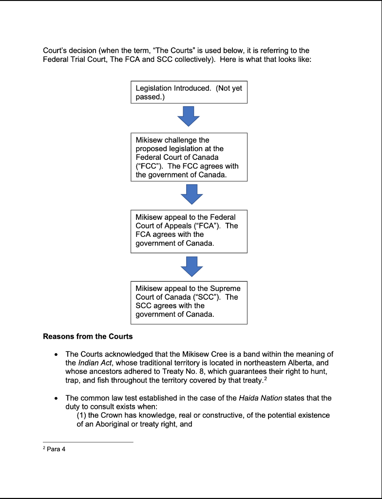 is of an actual court case in Canada - Mikisew Cree First