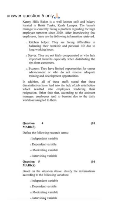  answer question 5 please only answer question 5 only Kenny Hills