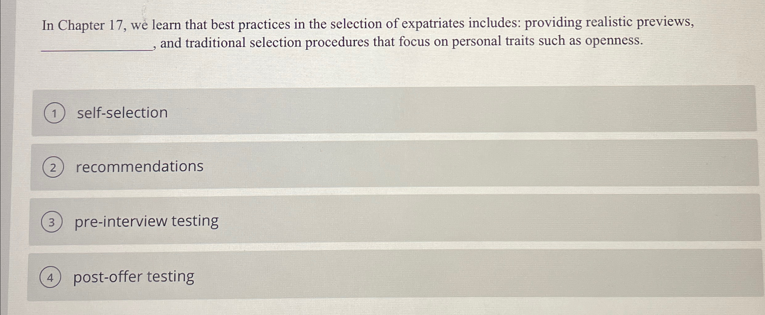  In Chapter 17, we learn that best practices in the selection