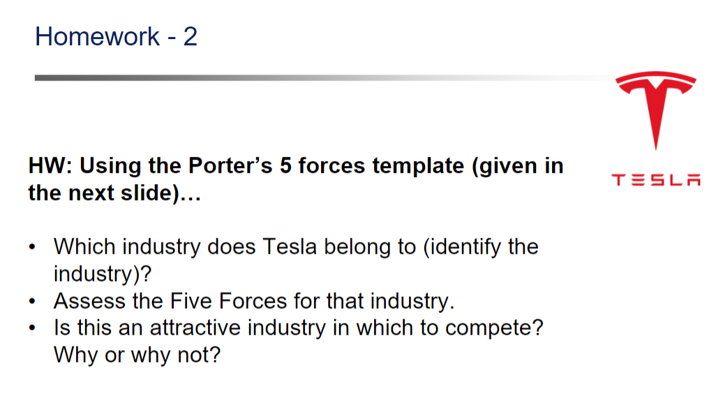  HW: Using the Porter's 5 forces template (given in the next