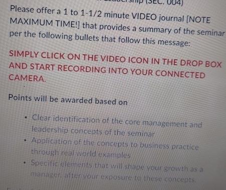  Please offer a 1 to 1-12 minute VIDEO journal [NOTE MAXIMUM