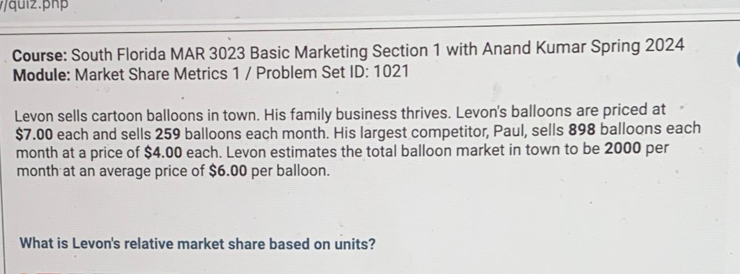  Course: South Florida MAR 3023 Basic Marketing Section 1 with Anand