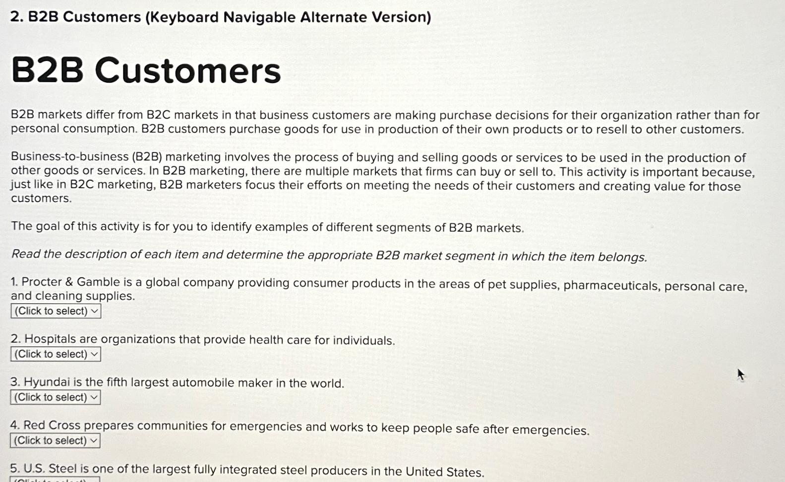  B2B Customers (Keyboard Navigable Alternate Version) B2B Customers B2B markets differ