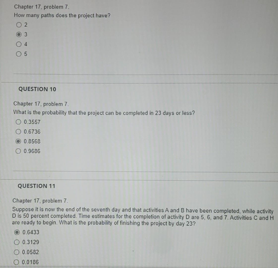 does the project have? 2 3 4 QUESTION 10 Chapter 17 ,